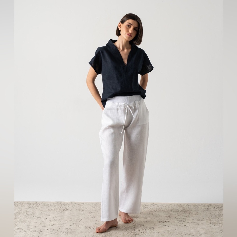 NWT Luxmii Collo Alto Top Black Shirt 100%‎ Premium European Linen size Large